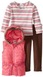 Little Lass Girls 2 6X 3 Piece Hooded Quilted Heart Puffy Vest Set Clothing