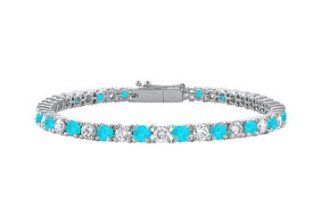 Sterling Silver Round Blue Topaz and Cubic Zirconia Tennis Bracelet 3.00 CT TGW: LOVEBRIGHT: Jewelry