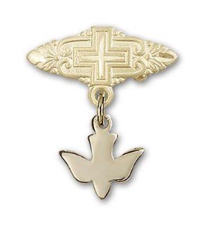 JewelsObsession's 14K Gold Baby Badge with Holy Spirit Charm and Badge Pin with Cross Jewels Obsession Jewelry