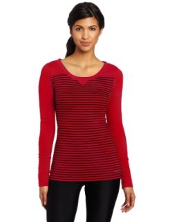 Calvin Klein Performance Women's Striped Long Sleeve Tee, Cranberry/Black, Large: Clothing
