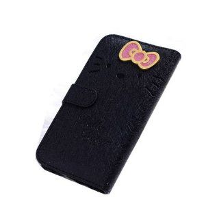JBG Black Samsung S4 i9500 Beuatiful Shell Skin Case 3D Cute Hello Kitty & Bow knot Style Flip Wallet Leather Cover for Samsung Galaxy S4 IV i9500: Cell Phones & Accessories