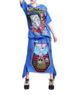 ELLAZHU Women Oversized Punk Zombie Crew Neck T shirt Skirt Set Onesize GY122