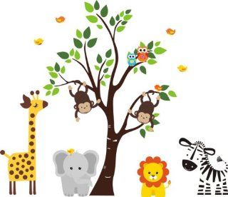 Baby Nursery Wall Decals Safari Jungle Children's Themed 83" X 97" (Inches) Animals Trees Monkey Wildlife: Made of Wall Fabric Material Repositional Removable Reusable : Nursery Wall Decor : Baby
