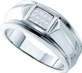 Real Diamond Wedding Engagement Ring 0.25CTW DIAMOND INVISBLE MENS RING 14K White gold: Jewelry
