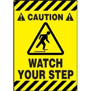 Accuform Signs PSR624 Slip Gard Adhesive Vinyl Mat Style Floor Sign, Legend "CAUTION WATCH YOUR STEP" with Graphic, 14" Width x 20" Length, Black on Yellow: Industrial Warning Signs: Industrial & Scientific