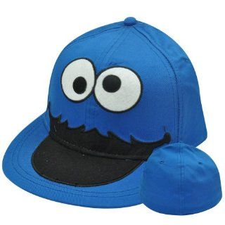 Sesame Street Cookie Monster Big Face Flat Bill Brim Fitted Stretch S/M Hat Cap : Sports Fan Novelty Headwear : Sports & Outdoors