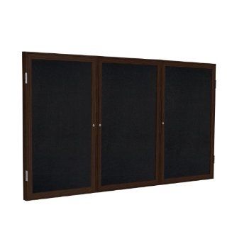 3 Door Wood Frame Enclosed Recycled Rubber Tackboard Frame Finish: Walnut, Size: 48" H x 96" W x 2.25" D, Surface Color: Black : Combination Presentation And Display Boards : Office Products