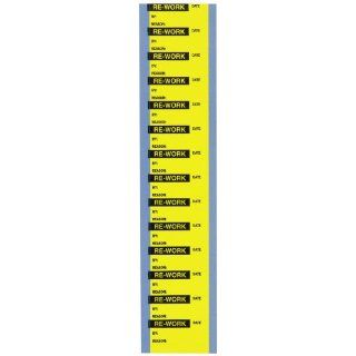 Brady WOX 5 Permanent Polyester Quality Control Labels , Black On Yellow,  1.500" x 0.625"  (38.100 Mm x 15.880 Mm),  Legend "Re Work"  (14 Per Card,  1 Card Per Package)