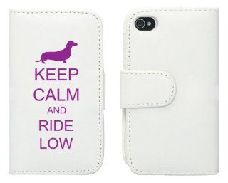 White Apple iPhone 5 5S 5LP626 Leather Wallet Case Cover Purple Keep Calm and Ride Low Dachshund: Cell Phones & Accessories