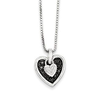 Sterling Silver White & Black Diamond Moveable Heart Pendant: Jewelry