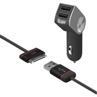 Iluv Iad630blk Dualpin(Tm) Combo Dual Ipad(R)/Iphone(R)/Ipod(R) Usb Car Charger With Charge & Sync Cable : MP3 Players & Accessories