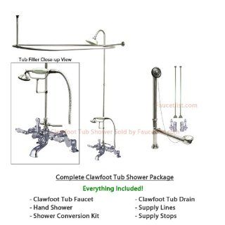 Chrome Clawfoot Tub Faucet Shower Kit with Enclosure Curtain Rod 654T1CTS   Clawfoot Bathtubs  