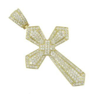 Mens 14K Yellow Gold 5.55ctw diamond Outline x cross solitaire cross 45 mm wide and 76 mm tall: JR: Jewelry