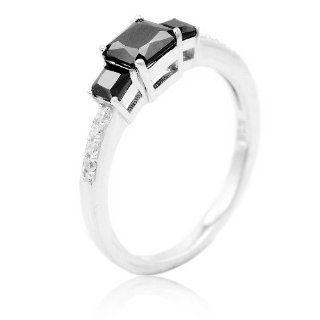 BaiBo 925 Sterling Silver Square Shaped Cut Black CZ and White Clear Cubic Zirconia Ring Jewelry