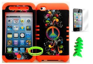 Hybrid Cover Case for Apple Ipod Touch Itouch 4g 4 Colorful Peace Sign Hard Plastic Snap on Over Orange Silicone Gel (Wireless Fones Wristband, Earpiece Winder and Screen Protector Included): Cell Phones & Accessories