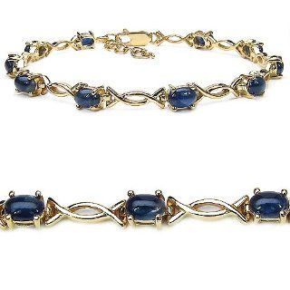 7.00 Carat Genuine Blue Sapphire 14K Gold Plated Sterling Silver Bracelet: Tennis Bracelets: Jewelry