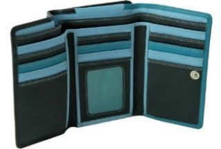 Visconti RB43 Multi Colored Navy/Prays/Sky Blue Large Trifold Soft Leather Ladies Wallet & Purse: Clothing