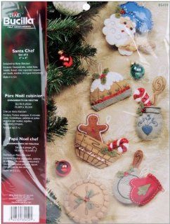 Santa Chef Ornaments Felt Applique Kit: 4x4 Set Of 6