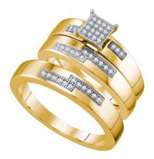 0.63 cttw 10k Yellow Gold His and Hers Trio Wedding Ring Set Square Engagement Ring Men and Women Matching Wedding Band Sets For Him and Her Micro Pave Trio Set (Real Diamonds: 2/3 cttw, Ring Sizes 4 13): Jewelry