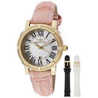 Invicta Women's 13968 Wildflower Watch Set Silver Dial Gold Case Pink Leather Watch with 2 Additional Straps at  Women's Watch store.