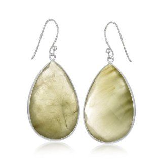 Sterling Silver Teardrop Emerald Green Rutilated Quartz Drop Earrings: Dangle Earrings: Jewelry