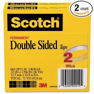 Scotch 665 Double Sided Tape, 1/2" x 1296", 3" core, Transparent, 2 Rolls: Industrial & Scientific