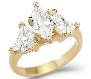 Solid 14k Yellow Gold Marquise CZ Cubic Zirconia Engagement Ring Big 4.0 ct: Jewelry