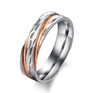 JewelryWe Stripe Mens Ladies Stainless Steel Couple Ring Lovers Wedding Band (Rose Gold Color): Jewelry