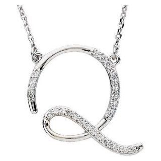 14k White Gold Alphabet Initial Letter Q Diamond Pendant Necklace, 17" (GH Color, I1 Clarity, 1/6 Cttw): Stuller : Jewelry