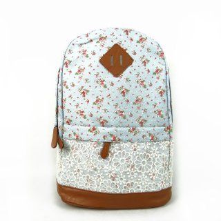 NSSTAR New Arrival Unisex Fashionable Japan Style Small Floral Pattern With Lace Design Backpack School Double Shoulder Bag Tote Bag Super Cute Stripe School College Laptop Bag for Teens Girls Boys Students   Sky Blue Computers & Accessories