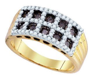 0.81 Carat (ctw) 10K Yellow Gold Round White & cognac Diamond Ladies Fashion Anniversary Wedding Band 3/4 CT Jewelry