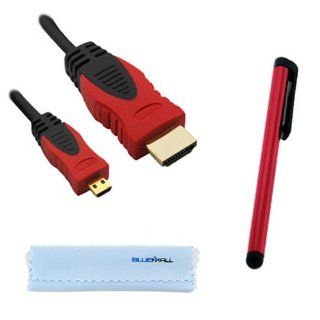 GTMax 6FT Micro HDMI Cable (Red/Black) + Stylus (Red) for Microsoft Surface with Windows RT ; Sony Ericsson Xperia P LT22i, Xperia S LT26i, Ion with *Cleaning Cloth*: Electronics