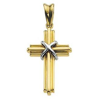 14K White Gold Cross Pendant by US Gems: Jewelry