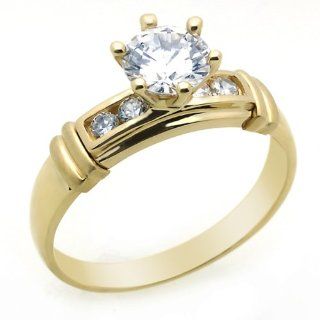 14K Engagement Ring 1ctw CZ Cubic Zirconia Solitaire Yellow Gold Ring: Jewelry