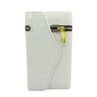 1X PU Leather Zipper Wallet Card Holder Flip Magnetic Case Cover For iPhone 4/4S White: Cell Phones & Accessories
