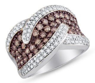 10K White Gold Channel Set Round Brilliant Cut Chocolate Brown and White Diamond Ladies Womens Fashion, Wedding Ring OR Anniversary Band (2.03 cttw.): Jewelry
