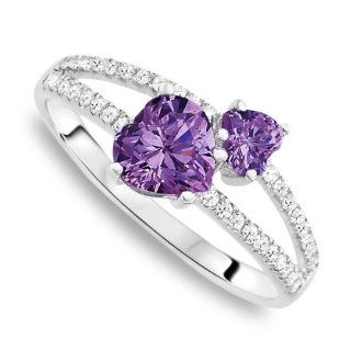 Created Amethyst Two Stone Heart Ring 0.654 Ctw in Sterling Silver (618080): Watches