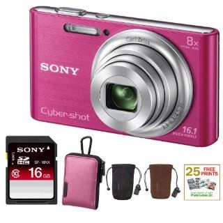 SONY Cyber shot DSC W730 Compact Zoom Digital Camera in Pink + 16GB Secure Digital Memory Card + Sony Case in Pink + Sony Drawstring Style Case + 25 Free Quality Photo Prints : Point And Shoot Digital Camera Bundles : Camera & Photo