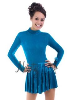 Teal Blue Velvet Ice Skating Leotard Costume Dress 2XL: Clothing