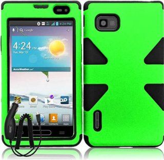 LG OPTIMUS F3 MS659 NEON GREEN BLACK STAR HYBRID COVER HARD GEL CASE + FREE CAR CHARGER from [ACCESSORY ARENA]: Cell Phones & Accessories