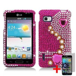 LG OPTIMUS F3 MS659 3D PINK HEART PEARL DIAMOND BLING COVER SNAP ON HARD CASE + FREE CAR CHARGER from [ACCESSORY ARENA]: Cell Phones & Accessories