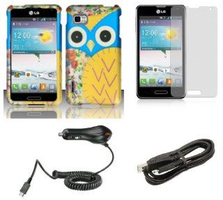 LG Optimus F3 (LS720, MS659)   Accessory Combo Kit   Baby Blue and Yellow Owl Design Shield Case + Atom LED Keychain Light + Screen Protector + Micro USB Cable + Car Charger: Cell Phones & Accessories