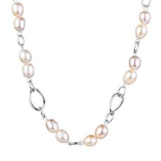 ELYA Stainless Steel Necklace with Peach Freshwater Pearls: Jewelry