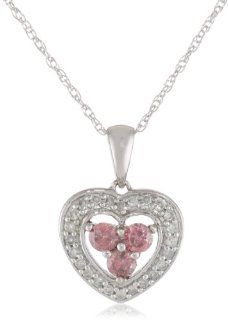 10K White Gold Pink and White Diamond Heart Shaped Pendant with Chain, (.33Cttw, G H Color, I1 I2 Clarity), 17": Jewelry