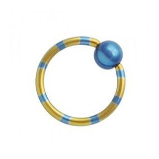 Blue/Yellow Striped Anodized Captive Bead Ring w/ Blue Ball   Body Piercing & Jewelry by VOTREPIERCING   Size: 1.2mm/16G   Diameter: 08mm   Ball: 04mm: Jewelry