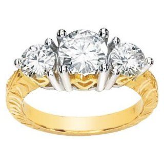 Gorgeous! 14k Yellow/White gold Moissanite 3 Stone 2 CT TW Anniversary Band Women's Ring Size 5.5: Jewelry