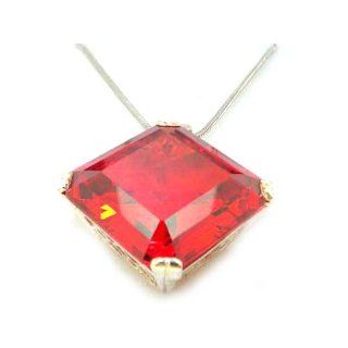 Luxury Ladies Solid White 9K Gold Large Square Octagon cut 41ct Synthetic Orange Sapphire Pendant & 16" White 9K Gold Chain Necklace   Perfect gift for mum, mom, mother, grandmother, grandma, nan, auntie, aunty, daughter: Jewelry