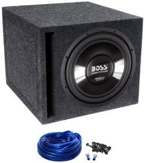 Package: Boss Audio Chaos CE12DVC 12" 2200 Watt Dual 4 Ohm Subwoofer With Chrome Cone + Atrend E12SV Single 12" Mdf Vented Subwoofer Enclosure + Single Enclosure Wire Kit With 14 Gauge Speaker Wire + Screws + Spade Terminals : Vehicle Subwoofer S