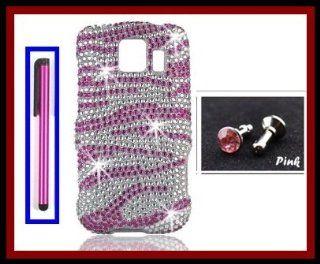 LG LS670 Optimus S Sprint/US Cellular/ Virgin Mobile Glossy Diamonds Bling Pink White Zebra Design Snap on Case Cover Front/Back + Hot Pink Stylus Touch Screen Pen + One FREE Pink 3.5mm Bling Headset Dust Plug: Cell Phones & Accessories