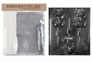 Dress My Cupcake DMCKITA123 Chocolate Candy Lollipop Packaging Kit with Mold, Sweet Teddy Bear Lollipop: Candy Making Supplies: Kitchen & Dining